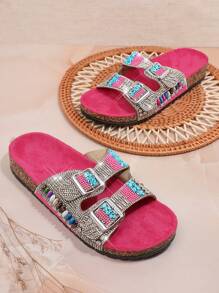 SHUZIA Sandalias con cuña y suela gruesa de mujer, regalos versátiles de San Valentín, zapatos de verano para el Día de San Valentín - Rojo violeta - Ver 2