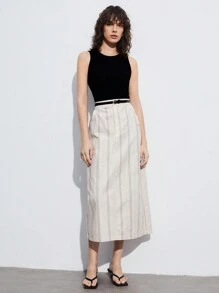 BizChic Women's High Waist Striped Skirt - Khaki - View 1