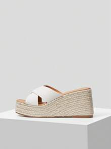 MOTF PREMIUM 百搭度假风格女士坡跟厚底凉鞋度假鞋夏季促销万圣节圣诞节 - 米色 - 查看 1