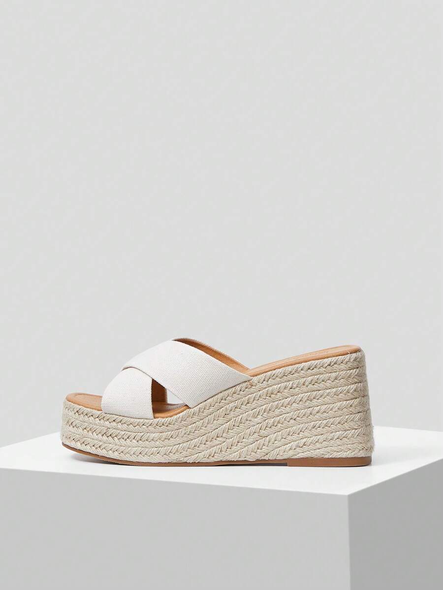 MOTF PREMIUM 百搭度假风格女士坡跟厚底凉鞋度假鞋夏季促销万圣节圣诞节 - 米色 - 查看 1