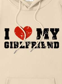 男士加大尺碼連帽衫,印有標語與心形圖案 - 米色 - 查看 3