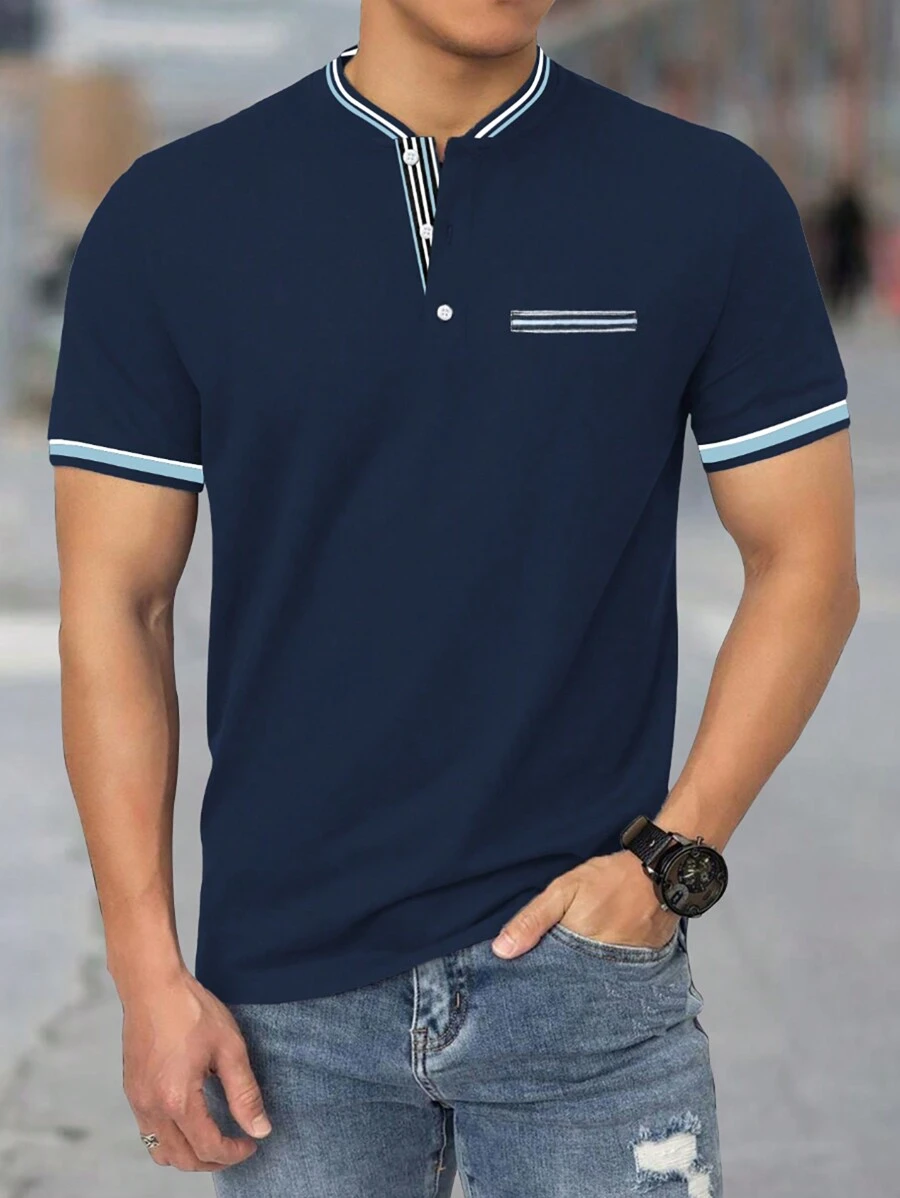 Manfinity Homme Men Striped Trim Polo Shirt - Royal Blue - View 1