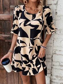 EMERY ROSE Women's Geometry Printed Round Neck Dress