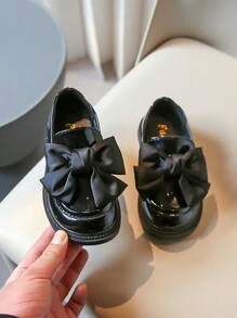 New Korean Style Flat Shoes For Girls With Bow Tie, Black