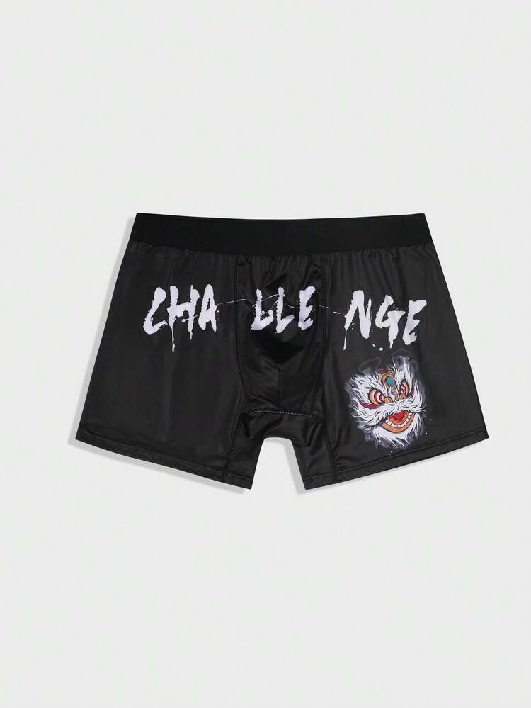 Men'S Dragon Pattern & Letter Printed Boxer Briefs