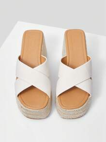 MOTF PREMIUM 百搭度假风格女士坡跟厚底凉鞋度假鞋夏季促销万圣节圣诞节 - 米色 - 查看 3