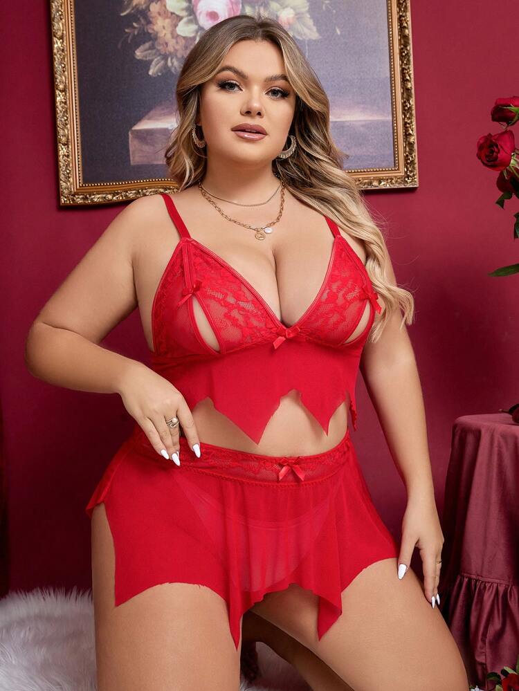 Sexy Plus Size Bra And Panties Set Wireless (Valentine's Day Special Edition), 3pcs/Set