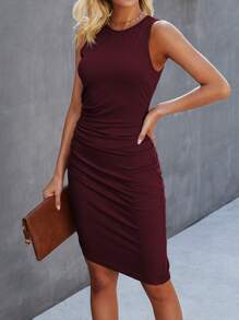 SHEIN LUNE Vestido ajustado unicolor fruncido lateral