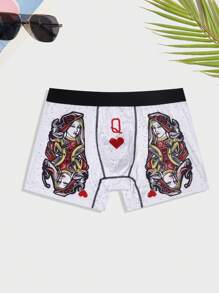 Men's Poker Pattern Boxer Briefs - White - View 3