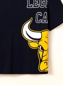 SHEIN Con trai Lỏng lẻo phù hợp Thể thao Vòng cổ Đồ họa Ngắn tay Áo thun - màu đen - Xem 4