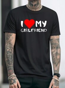 Heart Print T-Shirt I Love My Girlfriend - Black - View 1