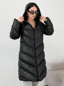 EURMUSE 女款雙拉鍊連帽長外套 - 黑色 - 查看 4