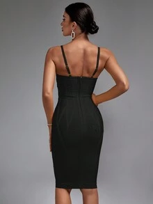 Black Spaghetti Strap Bandage Dress - Black - View 2