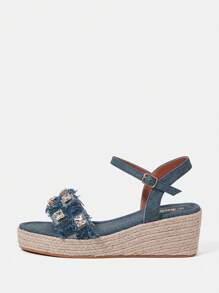 SheIn VCAY Women's Wedge Heel Platform Sandals - Blue - View 3