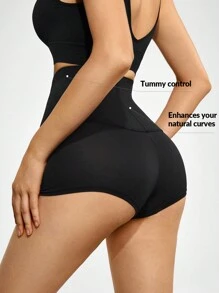 SHAPORA High Waist Solid Shapewear Shorts - Black - View 3