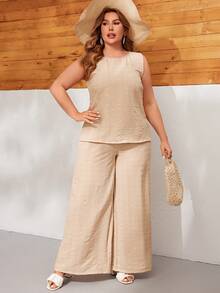 SHEIN LUNE Kích thước lớn Của phụ nữ Màu thuần Giải trí Bộ - Màu be - Xem 3