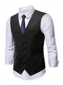 Manfinity Mode Men'S Color Block Decorative Button Up Waistcoat - Black - View 4