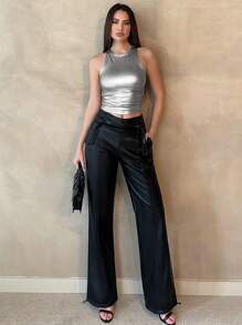 Aloruh Ladies' Sleeveless Metallic Pleated Top