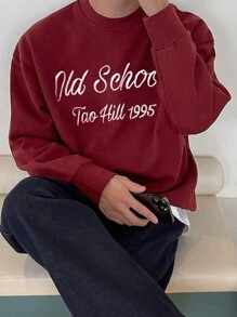 DAZY Men'S Letter Embroidered Long Sleeve Sweatshirt,Fall Clothes - Red - View 5