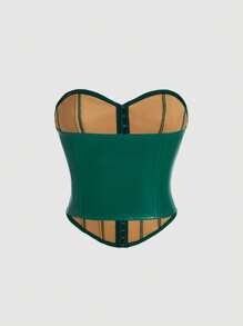SHEIN MOD Top Bustier Con Cierre Frontal De Gancho Para Los Ojos Para Mujer - Verde Oscuro - Ver 2