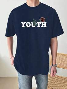 Manfinity Hypemode Men's Rose Floral Print T-shirt - Royal Blue - View 3