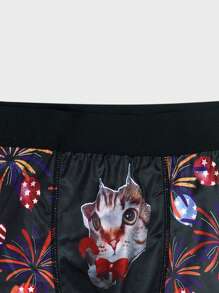 Men'S Underwear Printed With Cats And Fireworks In Boxer Brief Style - Black - View 4