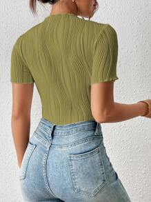 SHEIN Frenchy Body de mujer de color liso, cuello redondo, con bordado calado y manga corta, moda, ropa de vuelta al colegio, estilo vintage, ropa de otoño, ropa para el 4 de julio, atuendos para maestras