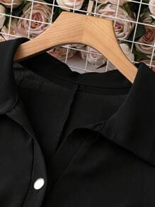 SHEIN LUNE Kích thước lớn Áo sơ mi Vòng cổ Và Buộc at Tay áo Cổ tay áo Đầm - màu đen - Xem 5