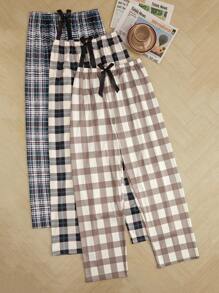 3pcs Plaid Patterned Pants Pajama Set, Fall Winter Clothes - Multicolor - View 3