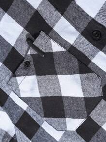 Áo sơ mi kẻ sọc flannel nam Áo sơ mi cài nút thường ngày Áo sơ mi dài tay dáng rộng - Đen và trắng - Xem 4