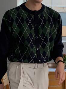 DAZY Men'S Diamond Pattern Long Sleeve Cardigan For Autumn And Winter - Multicolor - View 4