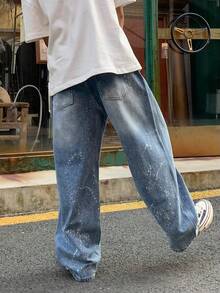 男士時尚潮流直筒牛仔褲,春秋新風格 - 藍色 - 查看 2