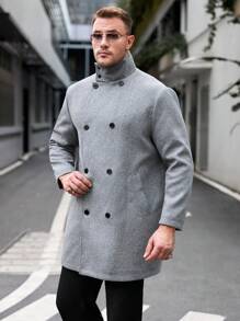 Manfinity VCAY Áo khoác dệt kim hai hàng khuy cỡ lớn dành cho nam, mặc vào mùa thu đông - Màu Xám nhạt - Xem 5