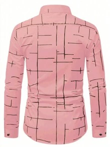 Manfinity Homme 男士條紋印花長袖襯衫 - 粉色 - 查看 2