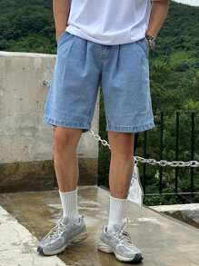 DAZY Men'S Solid Color Denim Shorts With Slant Pockets - Light Wash - View 7