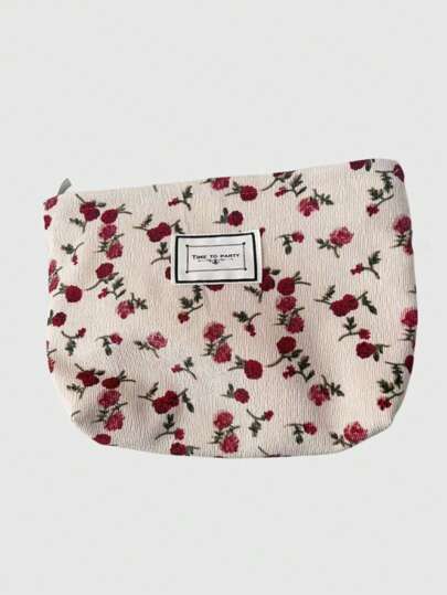 Kawaii 1pc Rose Printed Cosmetic Bag