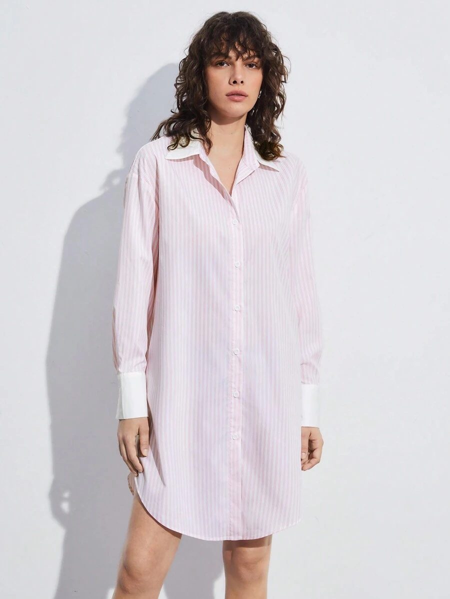 BizChic Của phụ nữ Sọc Váy sơ mi - Hồng - Xem 1