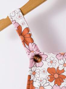 Baby Girl Spring And Summer Floral Printed Cute Casual Overalls Jumpsuit - Multicolor - View 6