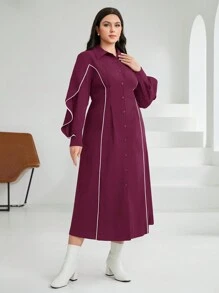 Mulvari 大尺碼女士長袖襯衫裙 - 中紫紅色 - 查看 3