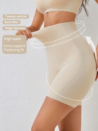 Kvinnors Hög Midja Shorts med shapewear I Enfärgad