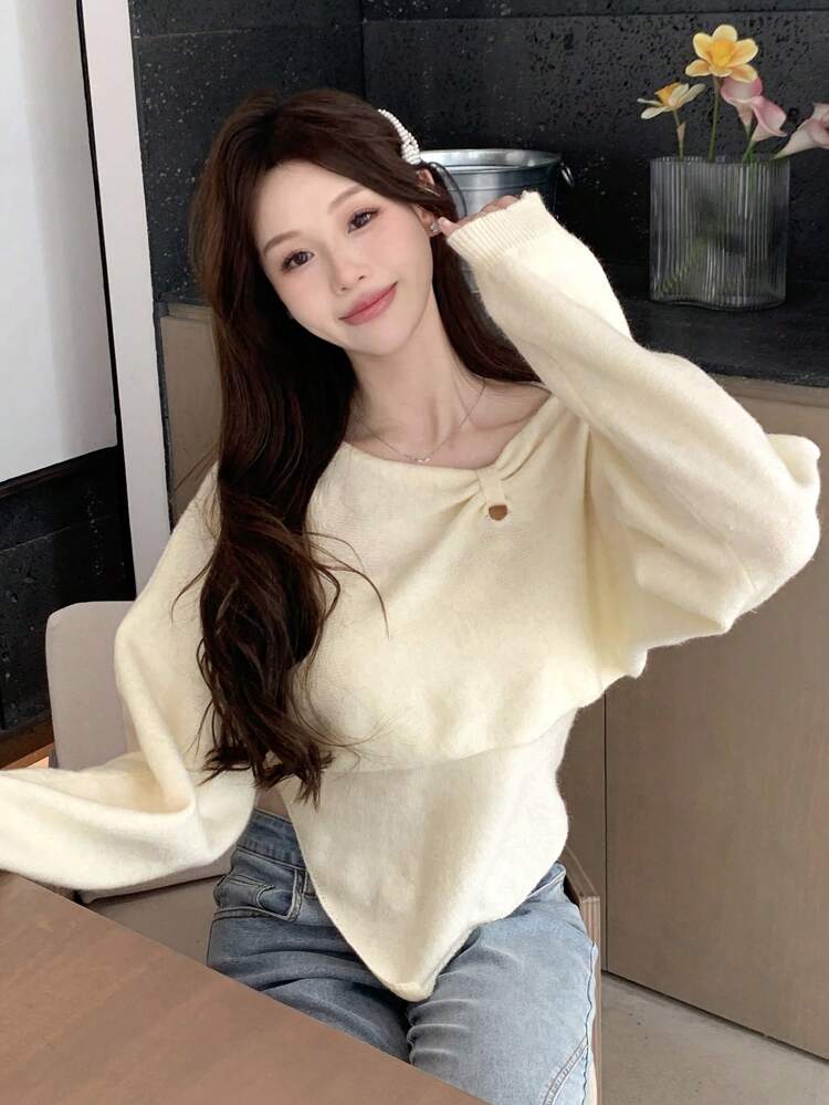 Women's Asymmetrical Hem Knitted Tank Top And Sweater 2pcs/Set,Fall Clothes