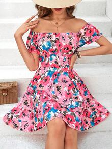 SHEIN VCAY Của phụ nữ Hoa In Off Shoulder Đầm - Nhiều màu - Xem 5