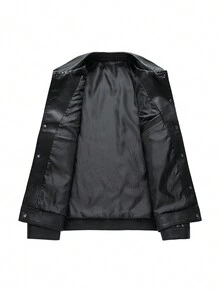 男士休閒pu皮外套,立領款式 - 黑色 - 查看 3