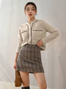 DAZY Áo Cardigan thiết kế túi và phối màu - Lạc đà - Xem 3