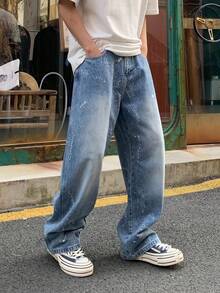 男士時尚潮流直筒牛仔褲,春秋新風格 - 藍色 - 查看 3