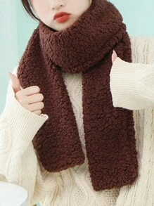 ROMWE Kawaii 1條咖啡色毛絨女士圍巾 - 咖啡棕 - 查看 3