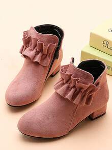 兒童靴女童冬季新款公主靴韓版低短筒靴,加厚毛絨里,小高跟 - 粉色 - 查看 3