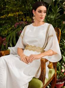 Divindia Women's Flare Sleeve Dress With Embroidery Decoration - White - View 8
