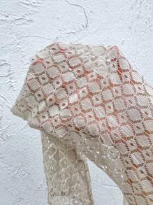 SHEIN Frenchy Women's Lace Patchwork Long Sleeve Shirt - Apricot - View 7