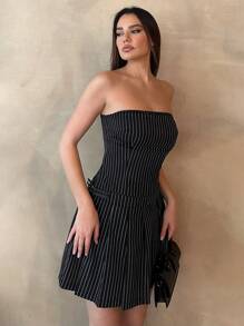 Aloruh Women's Strapless Side Belt Buckle Dress - Black - View 4